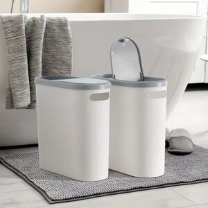 2/1pc Compact And Durable Plastic Bathroom Trash Can With Built-in Handles